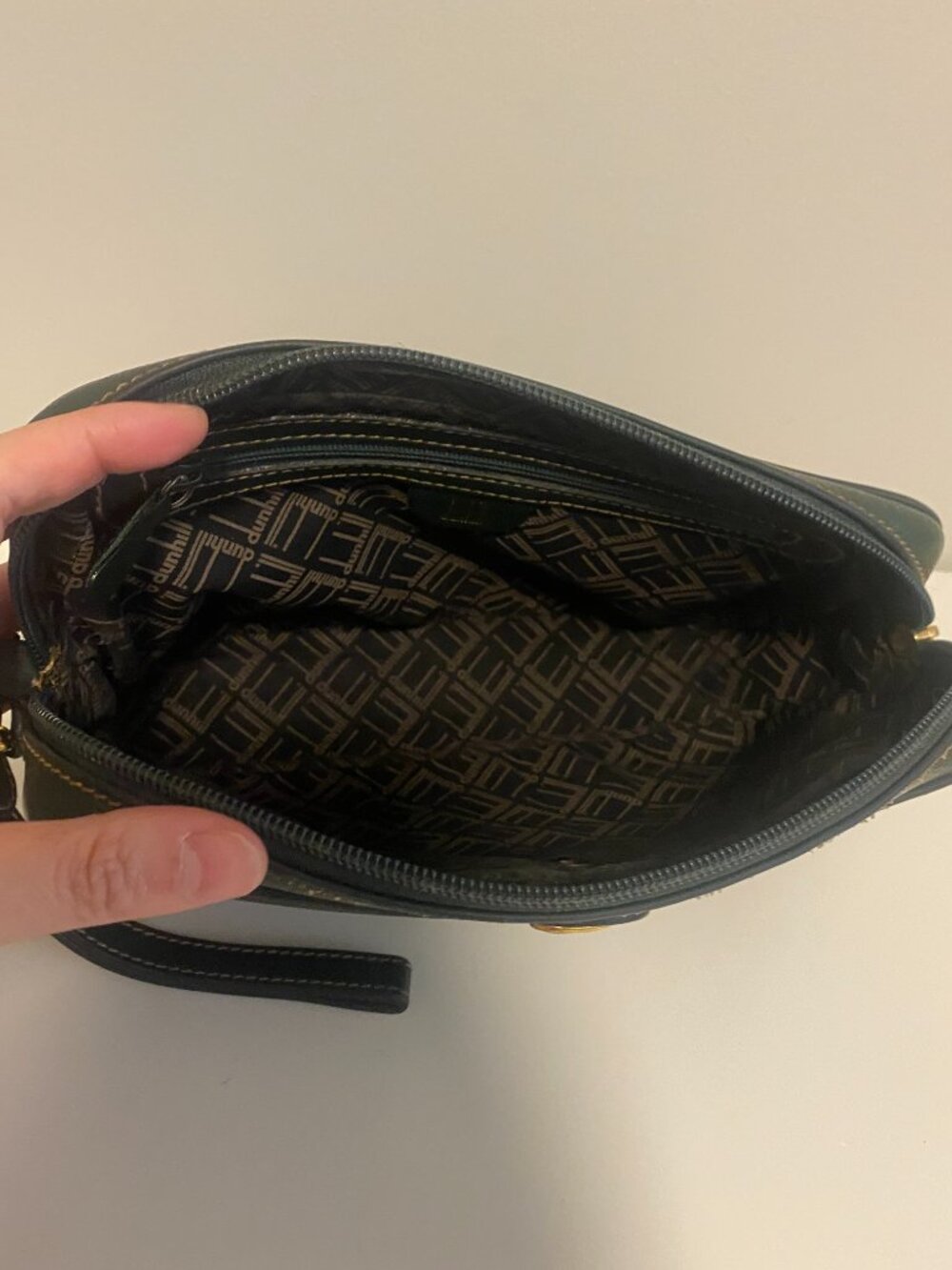 Dunhill Green Leather Clutch Bag Vintage Zip Top Organizer Travel Pouch/Wrislet - Picture 6 of 16